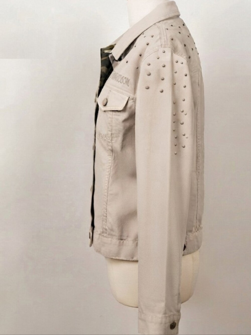 Harley-Davidson Women's Light Beige Studded Denim Jacket - Picture 2 of 16